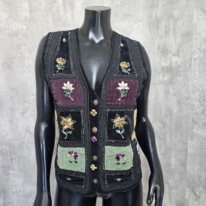Vintage 90s Keren Hart Corduroy Patchwork Cottage Granny Core Boho Vest